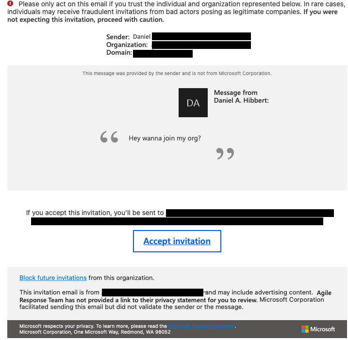 Default AAD external invite email