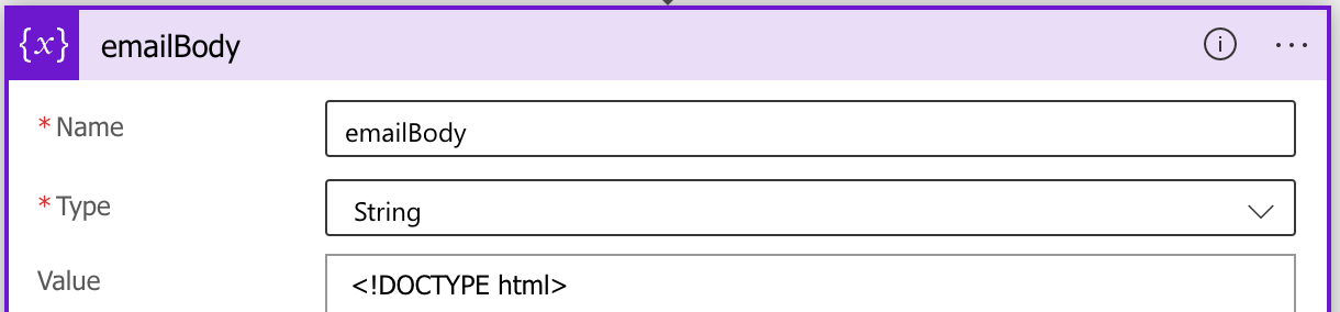 Variable to generate email